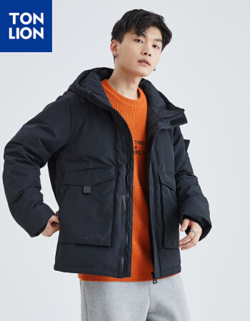唐狮2021冬季新款羽绒服男后背印花短款上衣外套